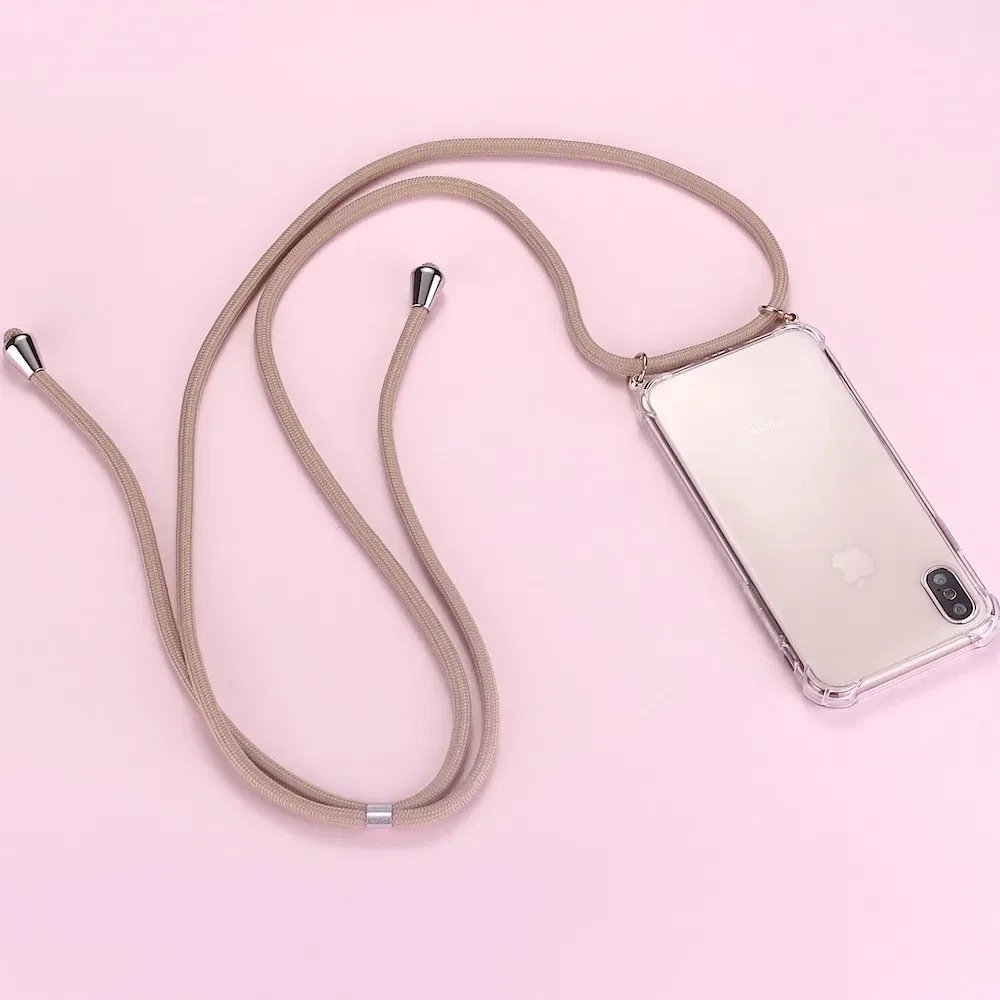 Color: Beige, Bundle: Case & Strap, Material: PC + TPU - Strap Cord Chain Phone Tape Necklace Lanyard Mobile Phone Case for Carry Cover  Case Hang iPhone 11 Pro XS Max XR X 12 12mini 8P